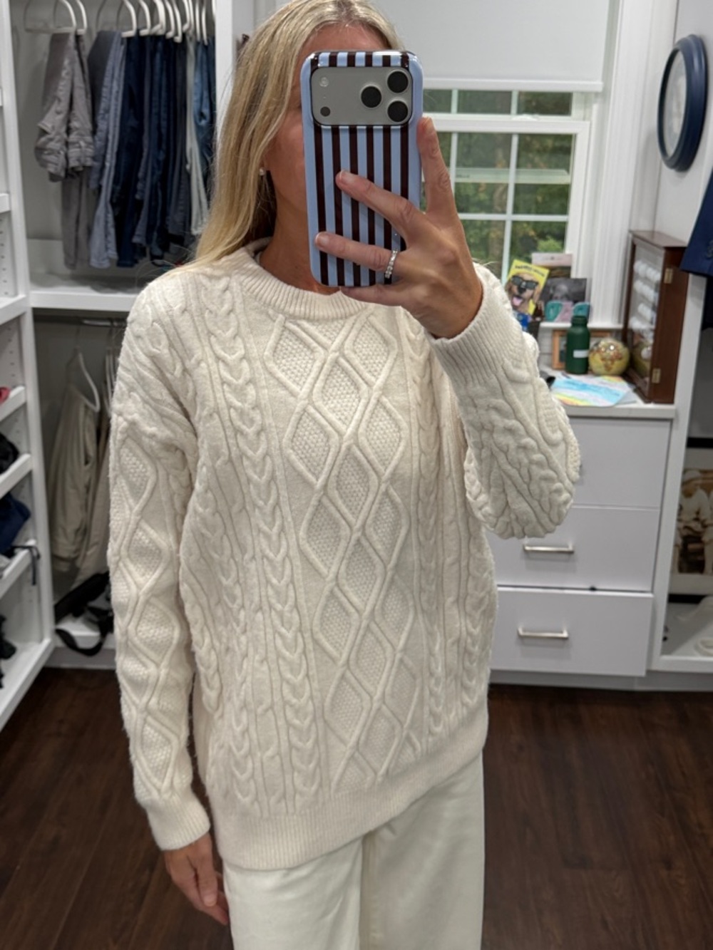 Amazon Cream Cable Knit Crewneck Sweater